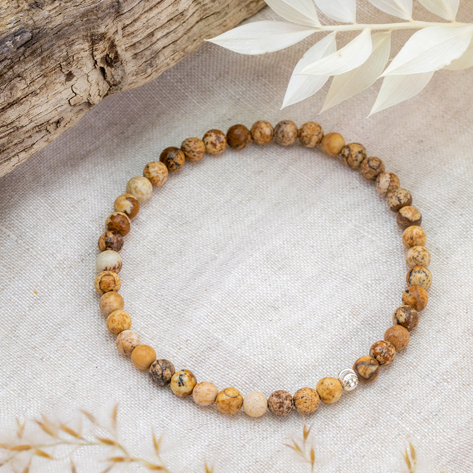 Picture Jasper Beaded Bracelet with Sterling Silver Beads