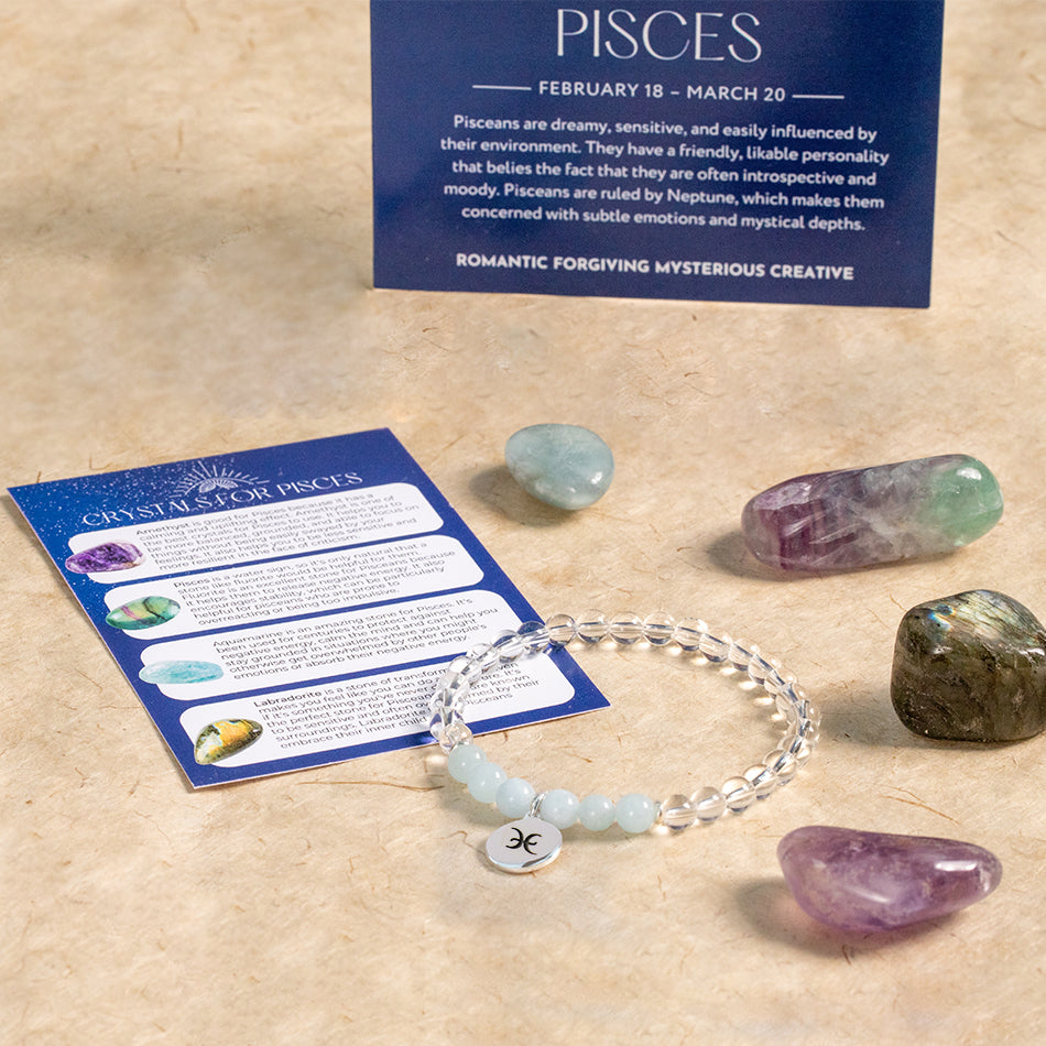 Pisces Zodiac Gift Set with Crystal Bracelet