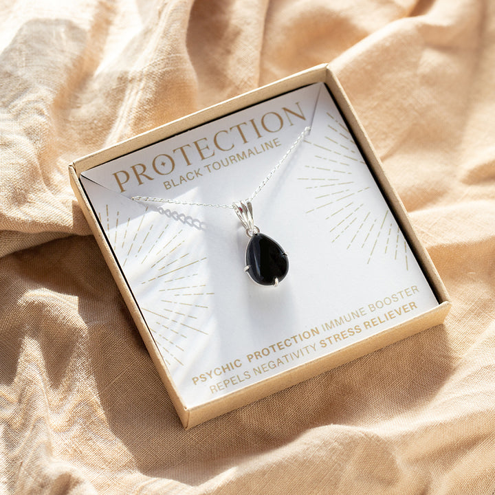 Black Tourmaline Teardrop Pendant for Protection - Djuna Studios