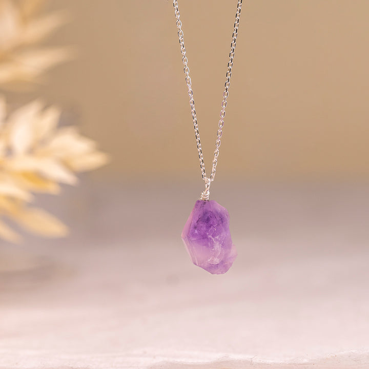 Raw Amethyst Necklace with Threaded Pendant