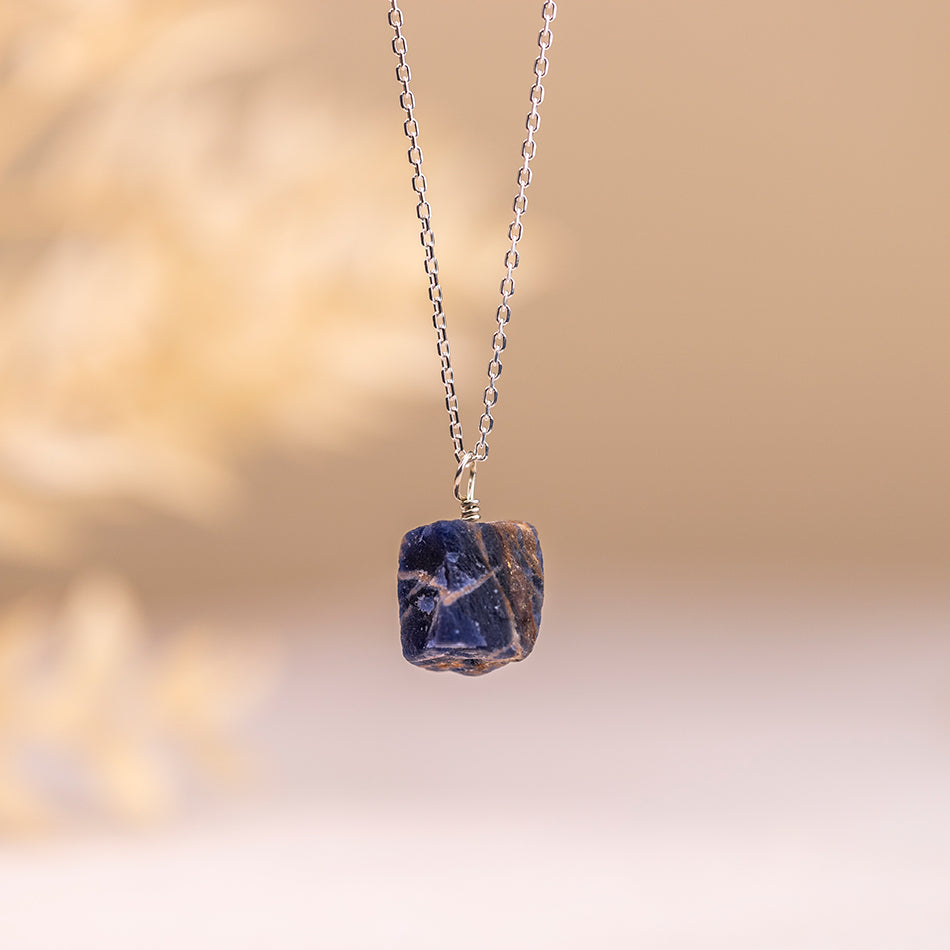Raw Sodalite Necklace Threaded Crystal Pendant on Sterling