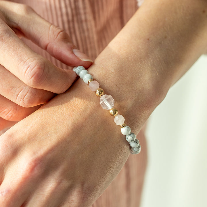Harmonious Serenity Howlite & Rose Quartz Gemstone Bracelet 6mm - Djuna Studios