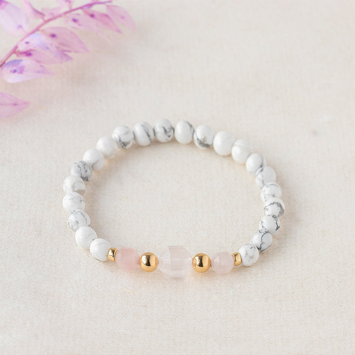 Harmonious Serenity Howlite & Rose Quartz Gemstone Bracelet 6mm - Djuna Studios