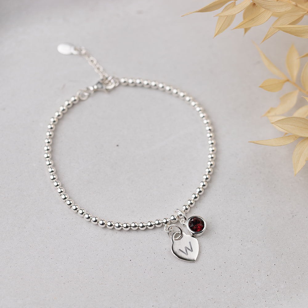 Personalised January Birthstone Bracelet - Burgundy Crystal