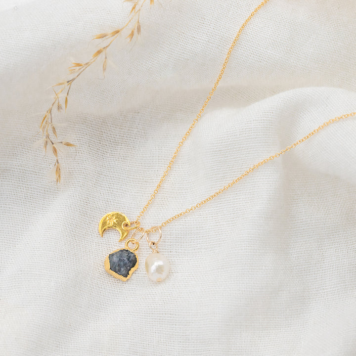 Sapphire Crescent Moon Charm Necklace (September Birthstone) - Djuna Studios