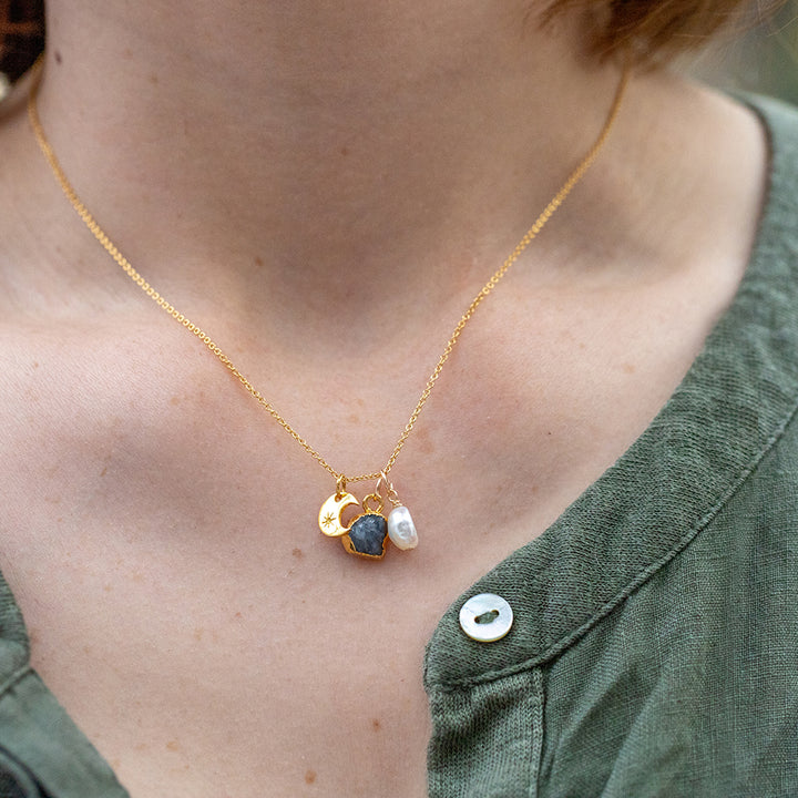 Sapphire Crescent Moon Charm Necklace (September Birthstone) - Djuna Studios