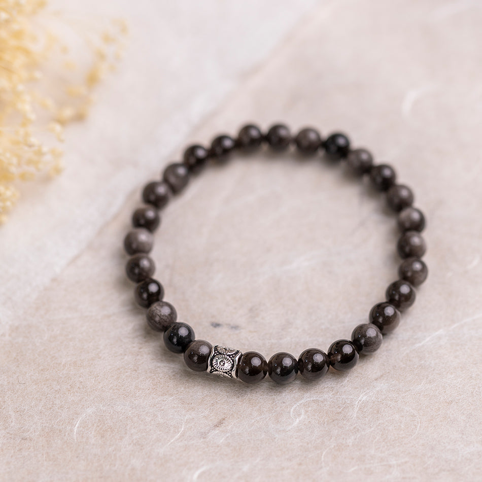 Silver Sheen Obsidian Gemstone Bracelet 6mm - Djuna Studios