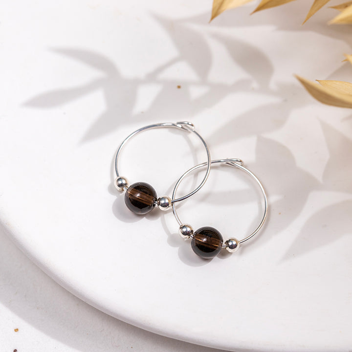 Smoky Quartz Minimalist Hoop Earrings - Djuna Studios