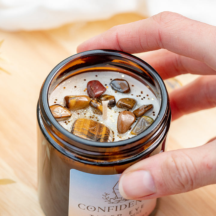Tiger Eye Crystal Candle - Confidence - Djuna Studios