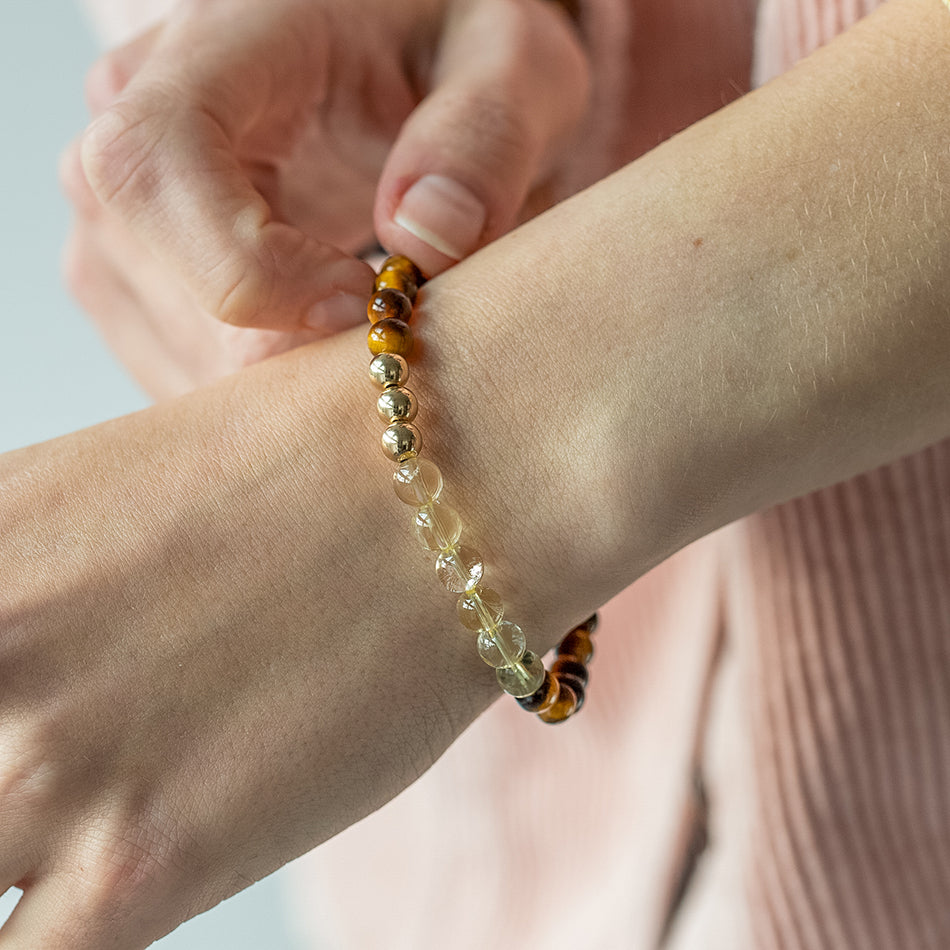 Radiant Strength Tiger Eye and Citrine Bracelet 6mm - Djuna Studios