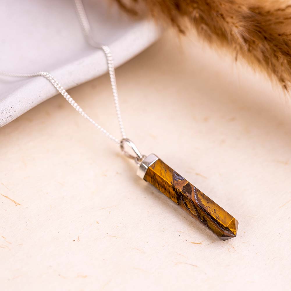 Tiger's Eye Necklace - Single Point Pendant with Sterling Silver Flat Bail. Available on Sterling Silver Curb Style Chain