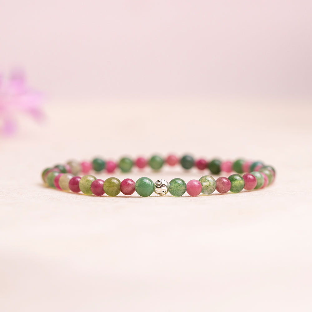 Tourmaline and Moss Agate Gemstone Bracelet 4mm - Djuna Studios