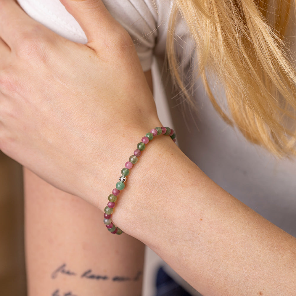 Tourmaline and Moss Agate Gemstone Bracelet 4mm - Djuna Studios